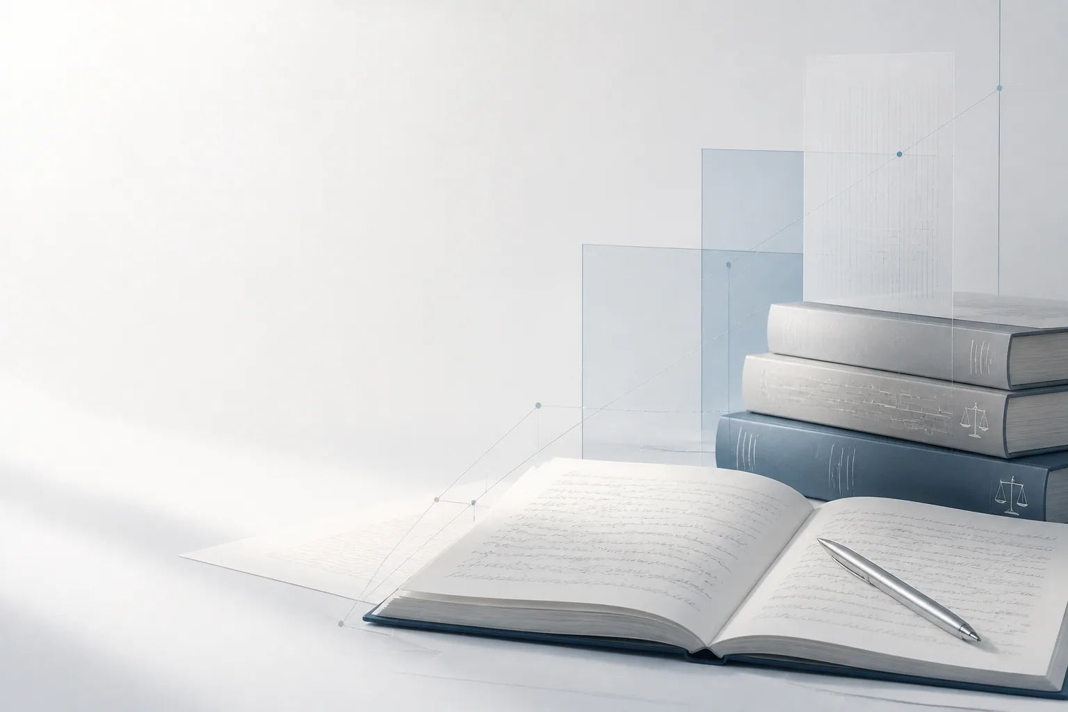Livro aberto e materiais de escrita em composição editorial