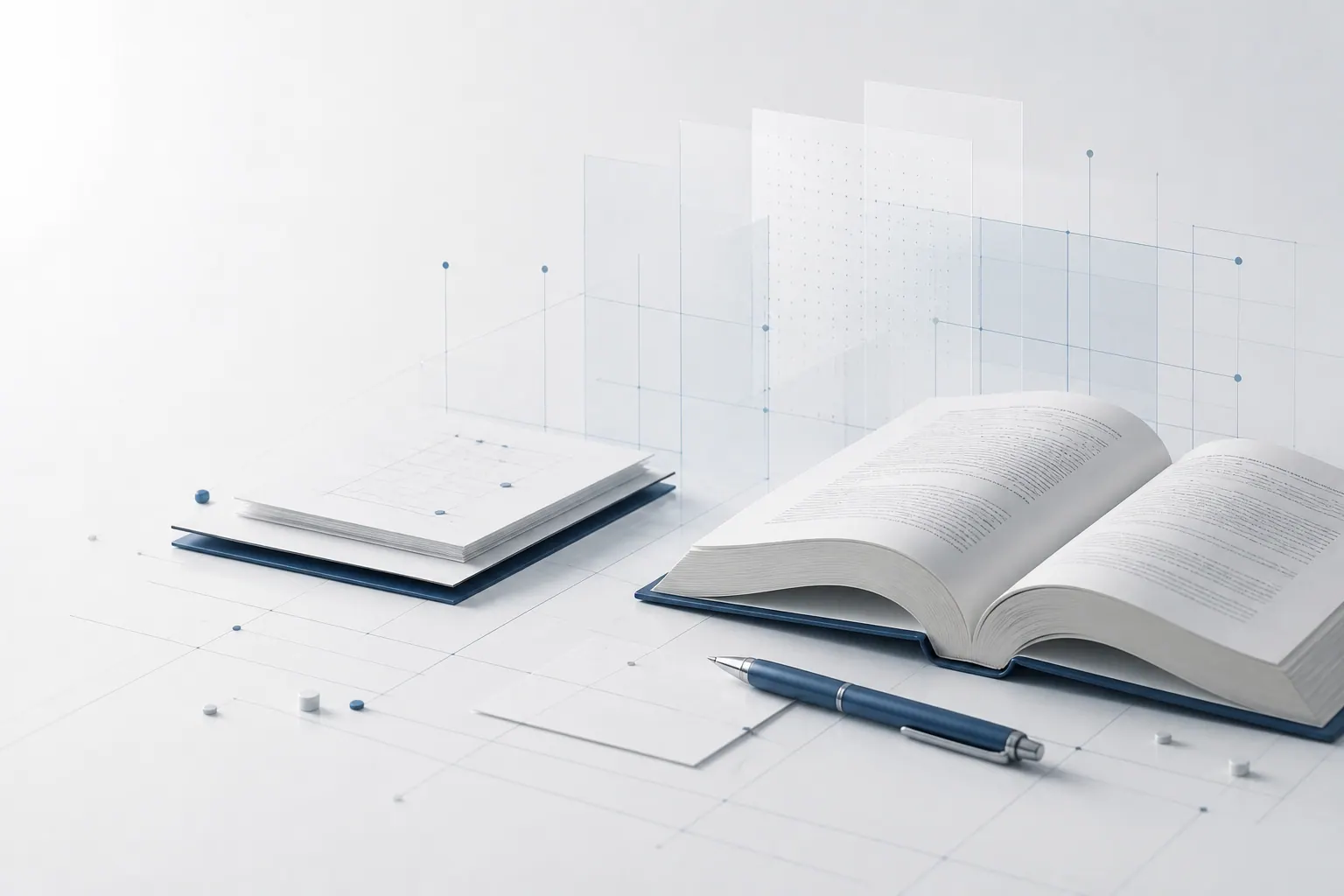 Livros, documentos e uma mesa de trabalho institucional