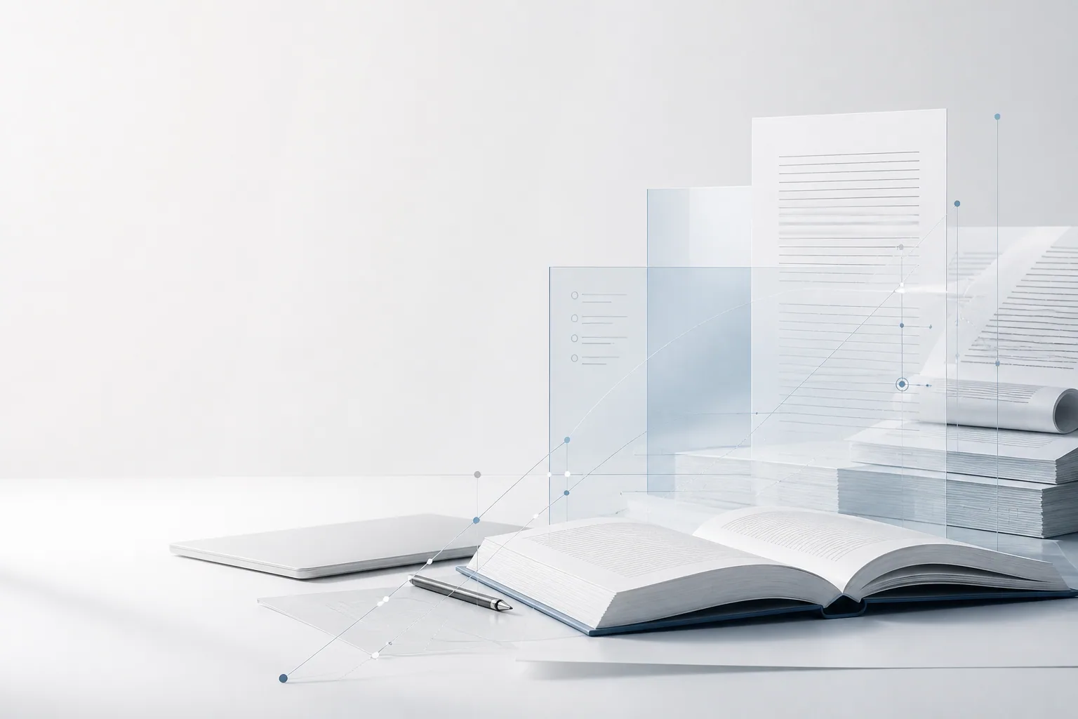 Documentos e livro conectados por um fluxo de análise